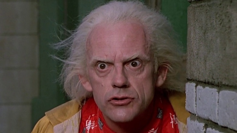 Doc Brown stares intently