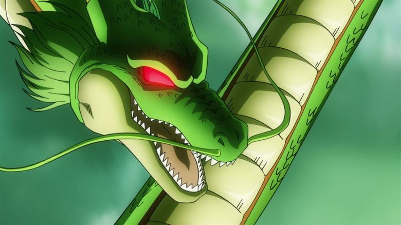 Shenron speaks while his eyes glow