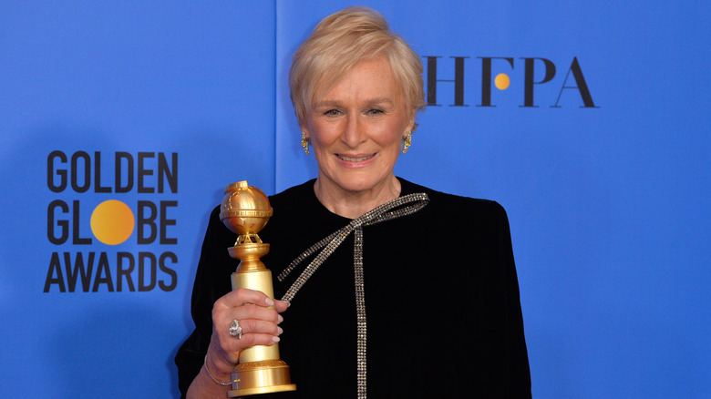 Glenn Close holding an Emmy