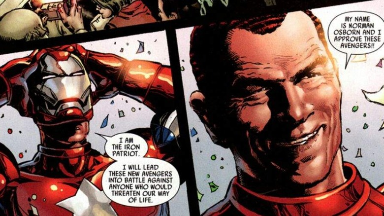 Norman Osborn introducing himself as Iron Patriot