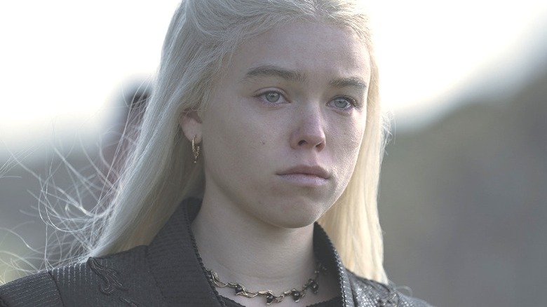 Milly Alcock looking sad