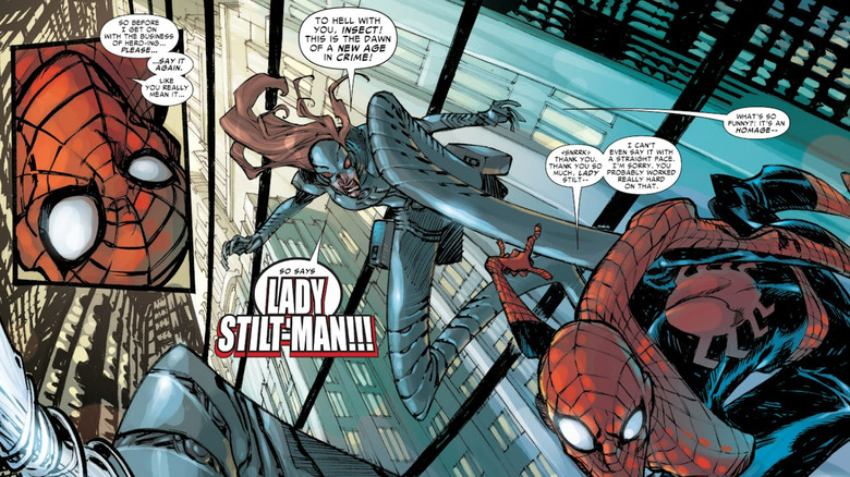 Lady Stilt-Man chasing Spider-Man