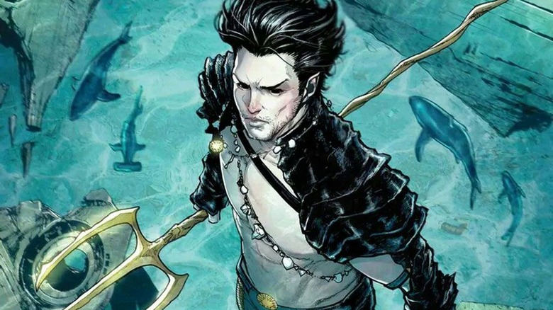 Namor underwater wielding trident