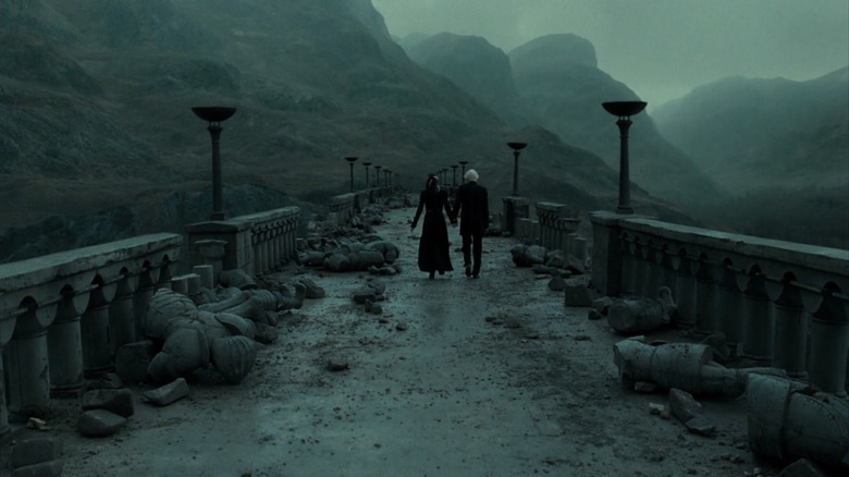 Narcissa and Draco Malfoy fleeing the Battle of Hogwarts