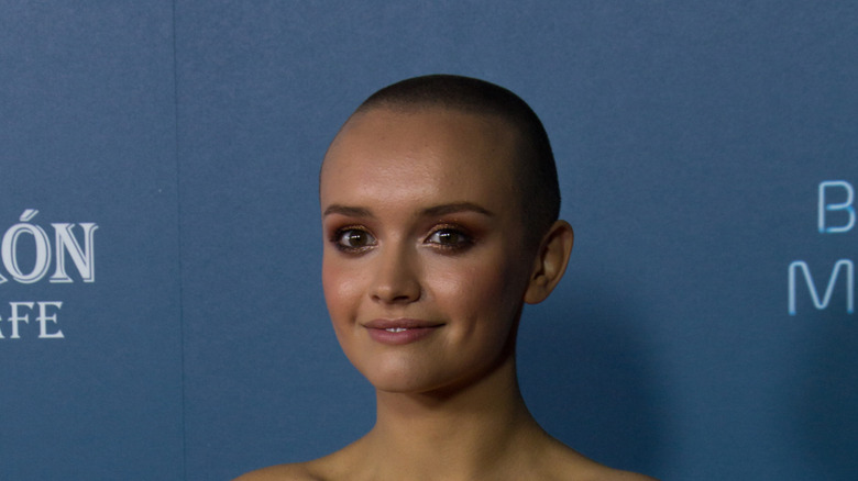 Olivia Cooke with shaved head