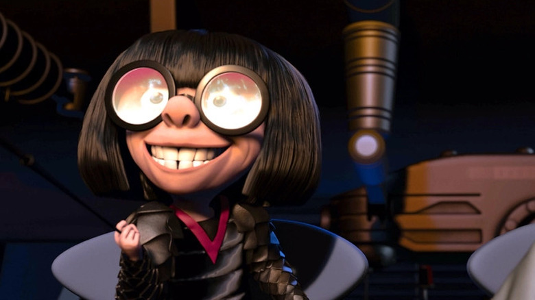 Flames reflecting off of Edna's glasses