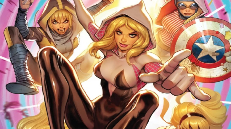 Gwenverine, Spider-Gwen, and Captain America on a comic book cover