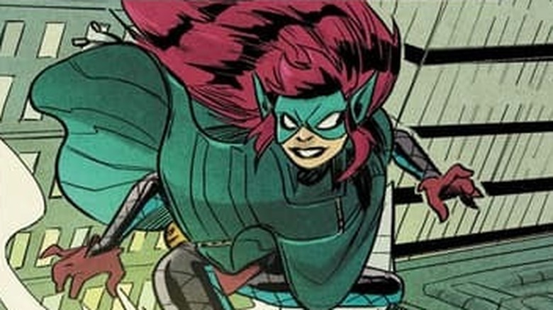 Gwen Stacy flying as the Green Goblin