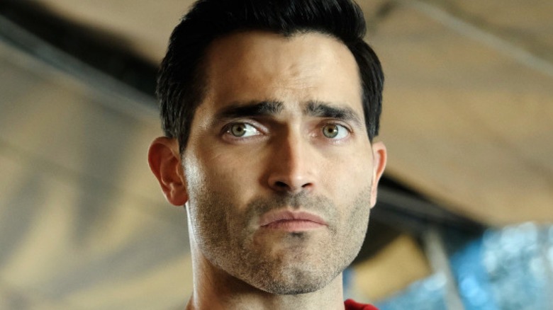 Tyler Hoechlin's Superman looking serious