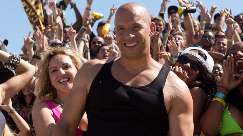 Dom Toretto smiles in front of crowd