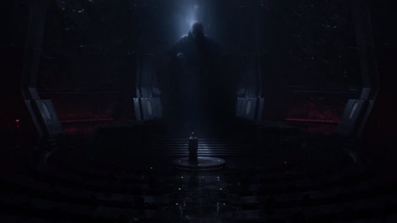 Andy Serkis as Supreme Leader Snoke and Adam Driver as Kylo Ren in "Star Wars: Episode VII — The Force Awakens"