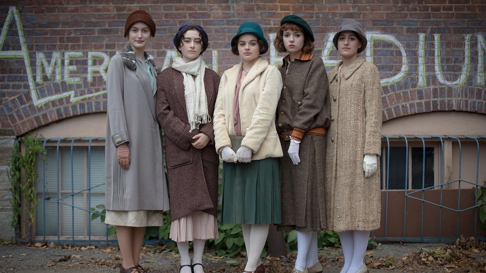 Bessie, Josephine, and factory workers posing in front of factory