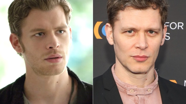 Klaus frowning in "The Vampire Diaries" and Joseph Morgan smiling at the 2024 Mercy For Animals Hope Gala at Rolling Greens in California.