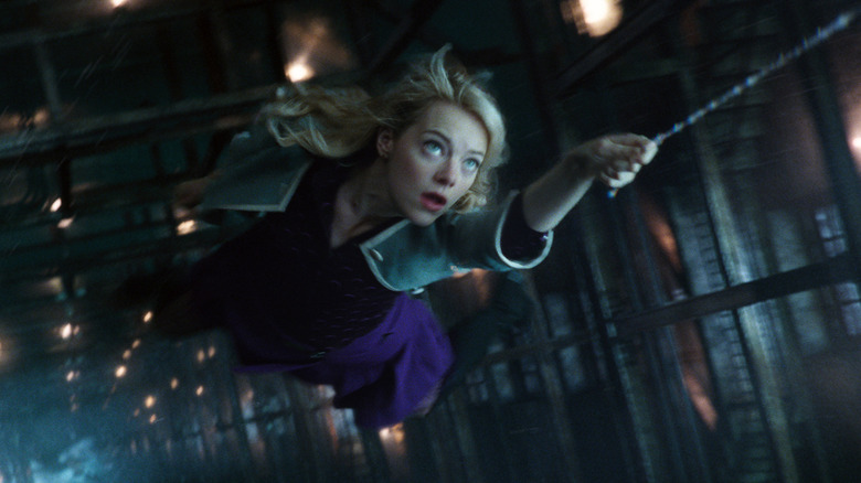 Gwen Stacy hanging on web in The Amazing Spider-Man 2
