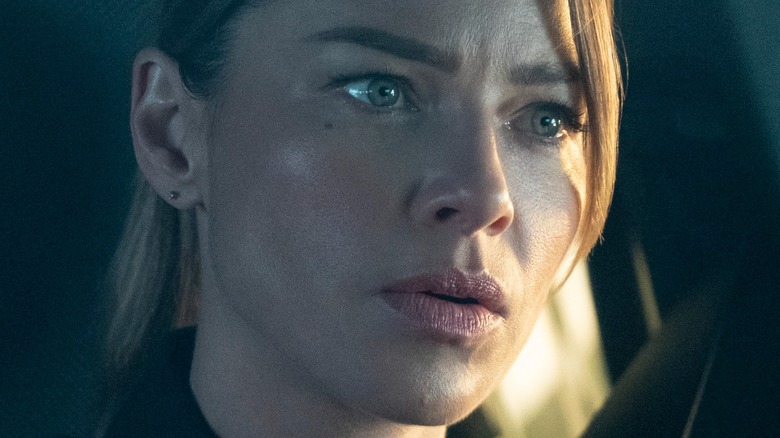 Lauren German looking concerned 