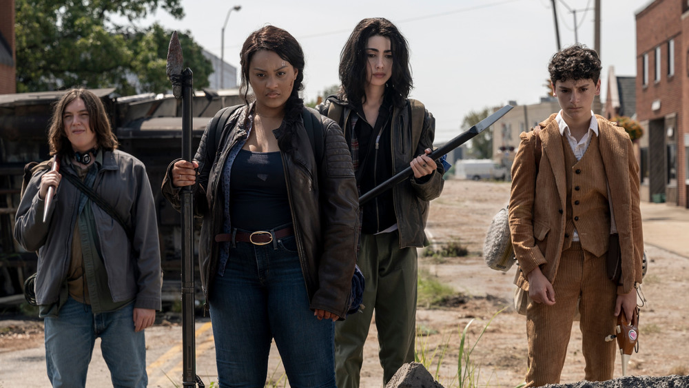 Hal Cumpston, Aliyah Royale, Alexa Mansour, and Nicolas Cantu as Silas, Iris, Hope, and Elton on Walking Dead: World Beyond