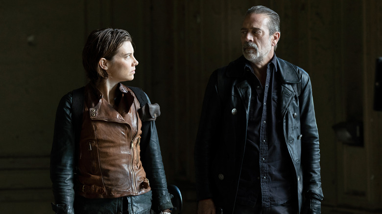 Maggie and Negan standing together