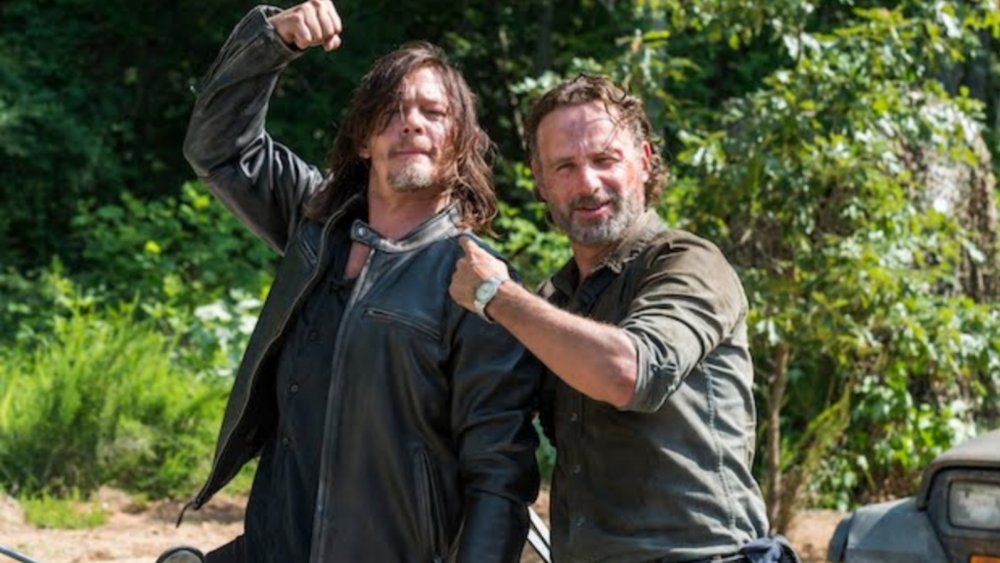 Norman Reedus as Daryl Dixon and Andrew Lincoln as Rick Grimes on the set of The Walking Dead