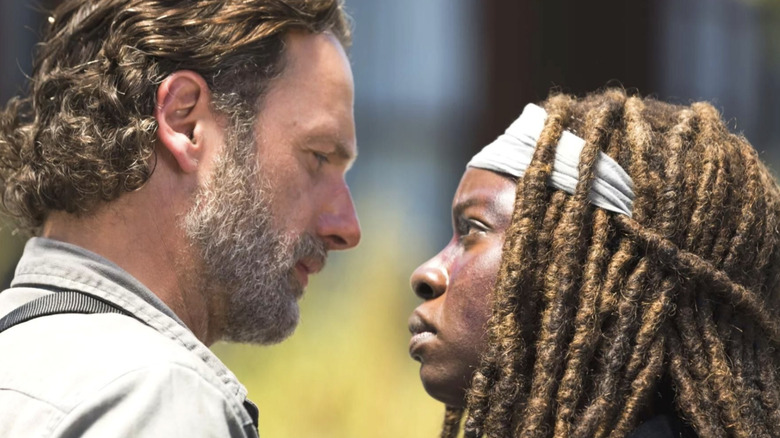 Rick and Michonne stare