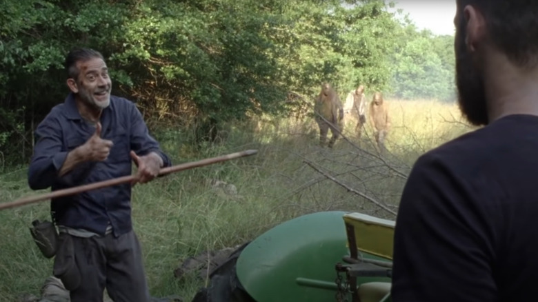 Negan and Aaron kill zombies together