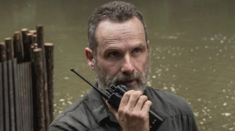 Rick talking into walkie-talkie in "The Walking Dead" (2010-2022)