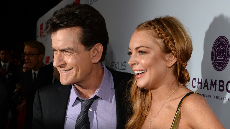 Charlie Sheen and Lindsay Lohan at the premiere of 