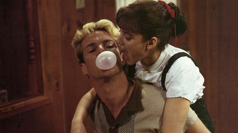 Jerry Lee blowing a bubble