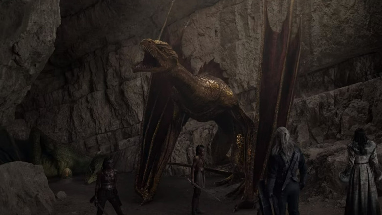 A golden dragon roars