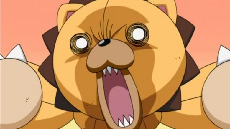 Kon is an angry stuffed lion
