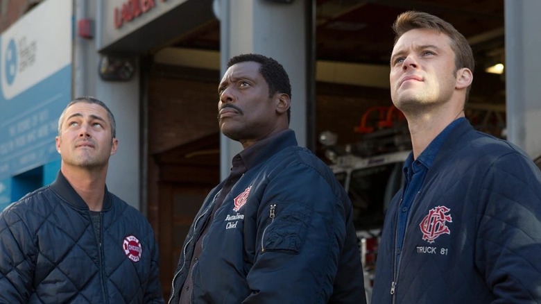 Severide, Chief, and Casey looking up