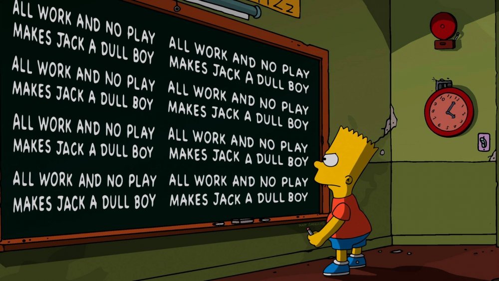 Bart Simpson at the chalkboard in the opening to The Simpsons