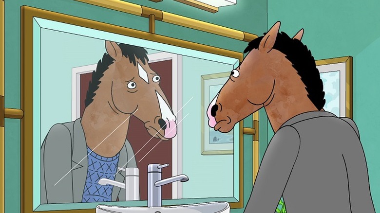 Bojack looks in the mirror in Bojack Horseman