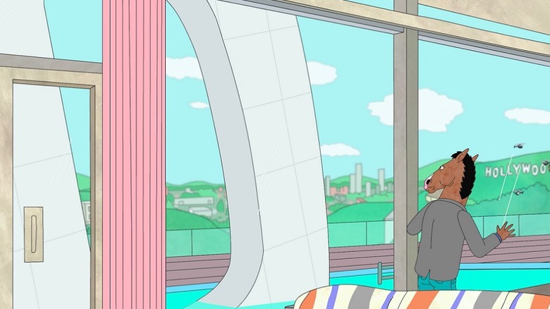 BoJack staring at the stolen "D" from the Hollwood sign in BoJack Horseman