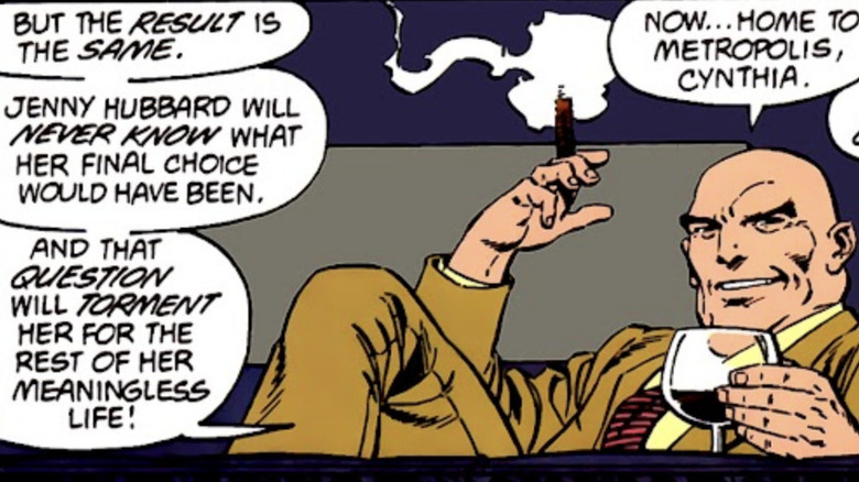 Lex Luthor smokes and drinks in the back of his car in Superman #9 (1987)