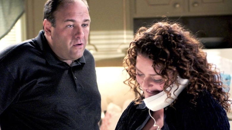 Tony stares at his sister Janice while she's on the phone