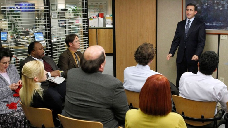 Michael Scott addresses his employees
