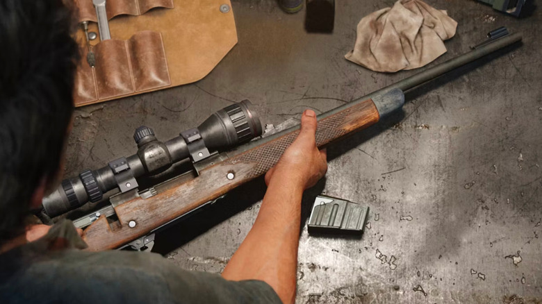 Joel at the workbench in The Last of Us