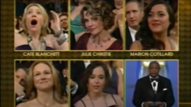 Cate Blanchett with mouth wide open in excitement