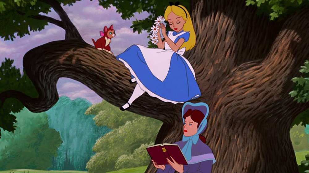 Alice, Dinah, and Alice's sister, from Disney's Alice in Wonderland