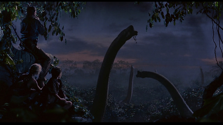 Grant, Lex, Tim watching brachiosaurus herd