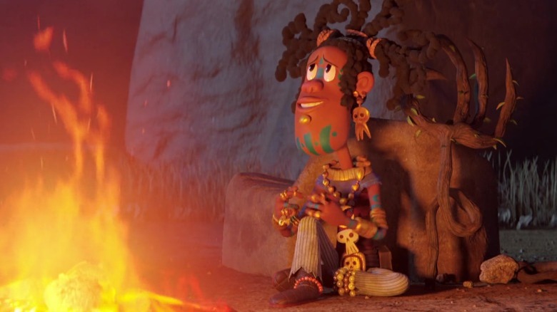 Maya and the Three Rico sitting at a campfire