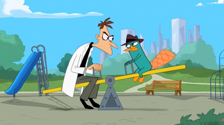 Perry and Doof on the seesaw
