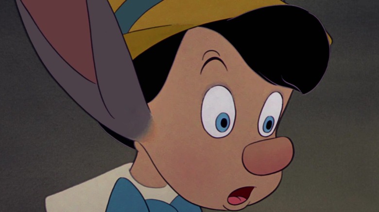 Pinocchio with donkey ears and a surprised expression
