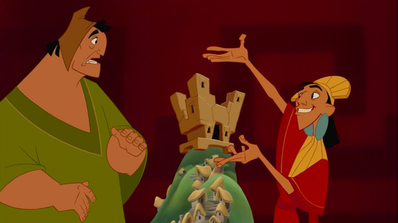 Kuzco showing Pacha his plans for Kuzcotopia