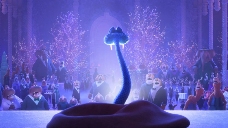 Animals at a gala gasp seeing Gary De'Snake in "Zootopia 2" (2025)