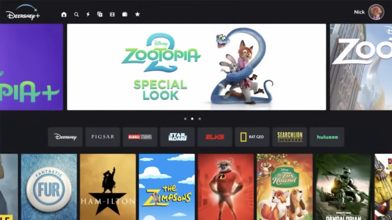The Deersney+ home screen in a "Zootopia 2" (2025) commercial