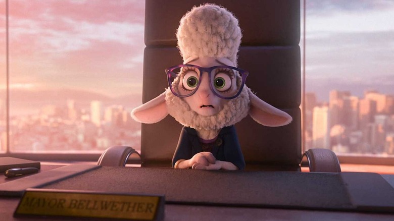 Mayor Bellwether sits at her desk in "Zootopia" (2016)