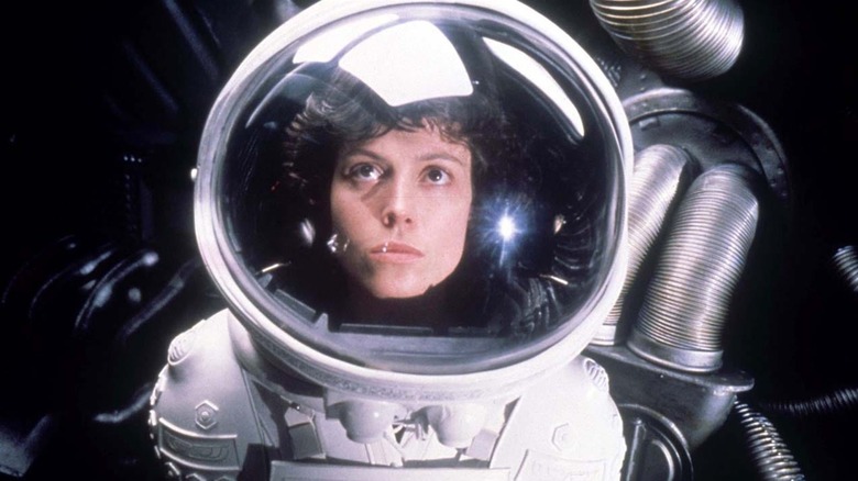 Upset Sigourney Weaver stares to side