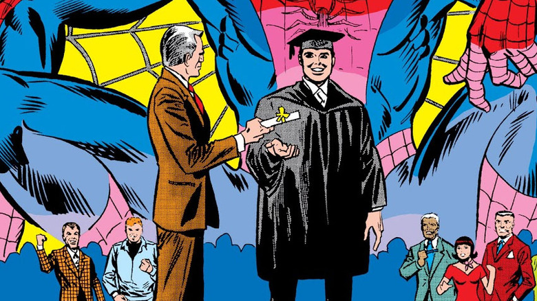Peter Parker graduating comic panel