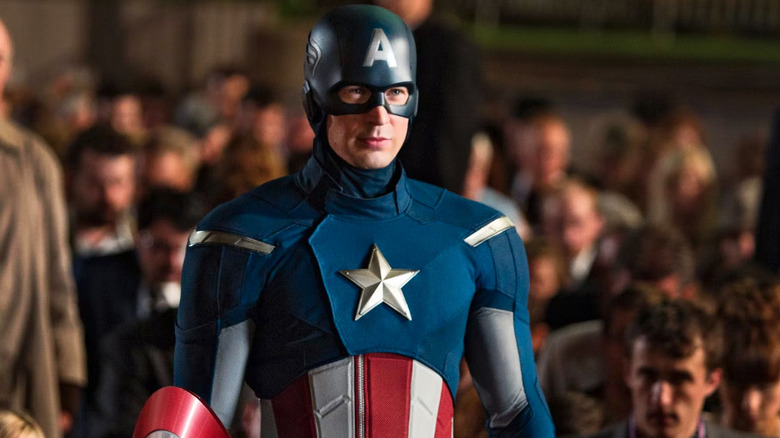 Captain America in front of a crowd